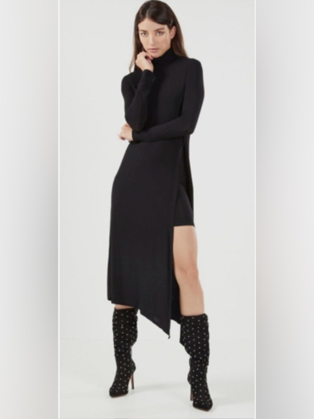 Fall Dress Size XL BCBG Kabrina Black Long Sleeve Asymmetric Turtleneck Dress